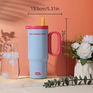 Dimensions and height measurements diagram for the 26oz stainless steel coffee tumbler.
