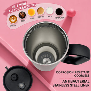 Interior view of the 316 food-grade stainless steel liner of the travel tumbler.