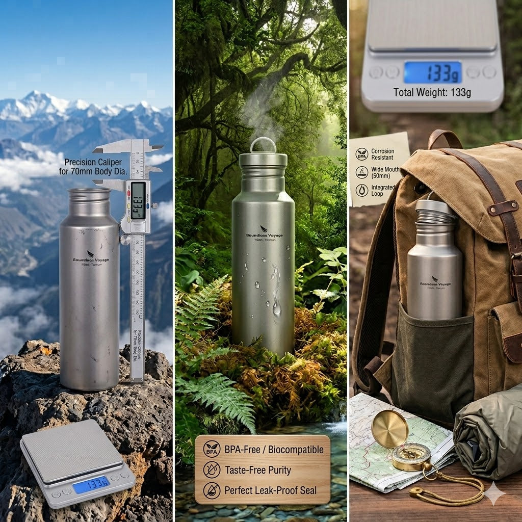 BPA-free titanium flask 750ml for camping and backpacking – wide mouth canteen