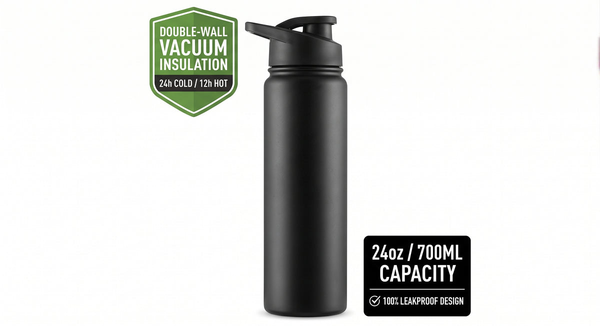 24oz Stainless Steel Water Bottle Vacuum Insulated Leakproof Gym Flask