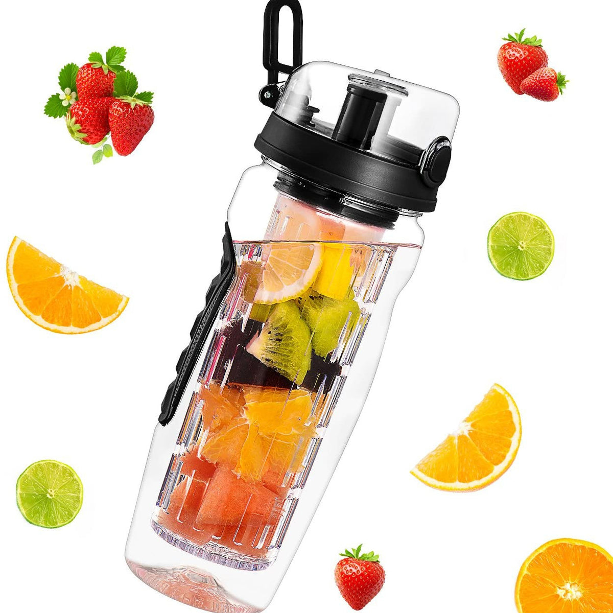32oz Fruit Infuser Water Bottle BPA-Free Tritan Style D – Front View
